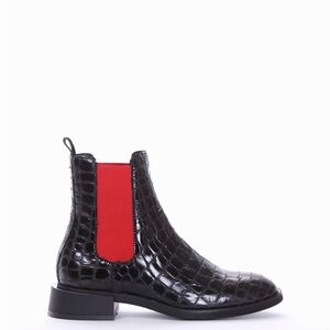 L’idea from Italy Black and Red Croc-Embossed Ankle Boots